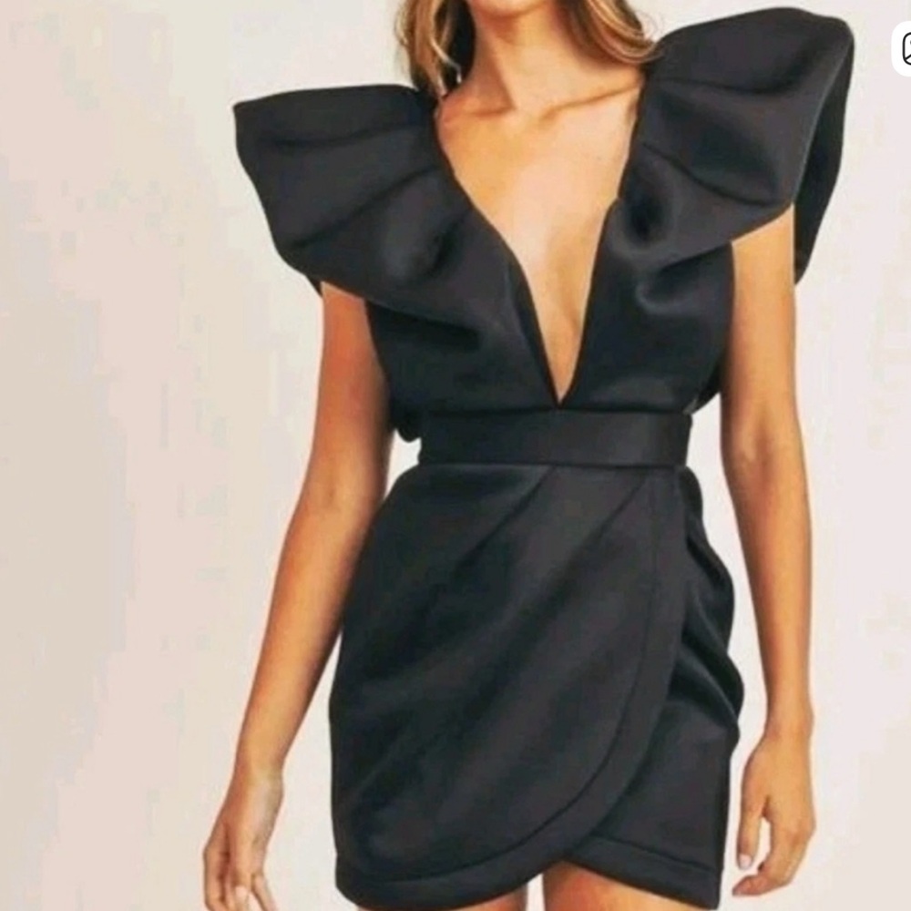 MABEL Black Scuba Puff Sleeve Mini Dress
